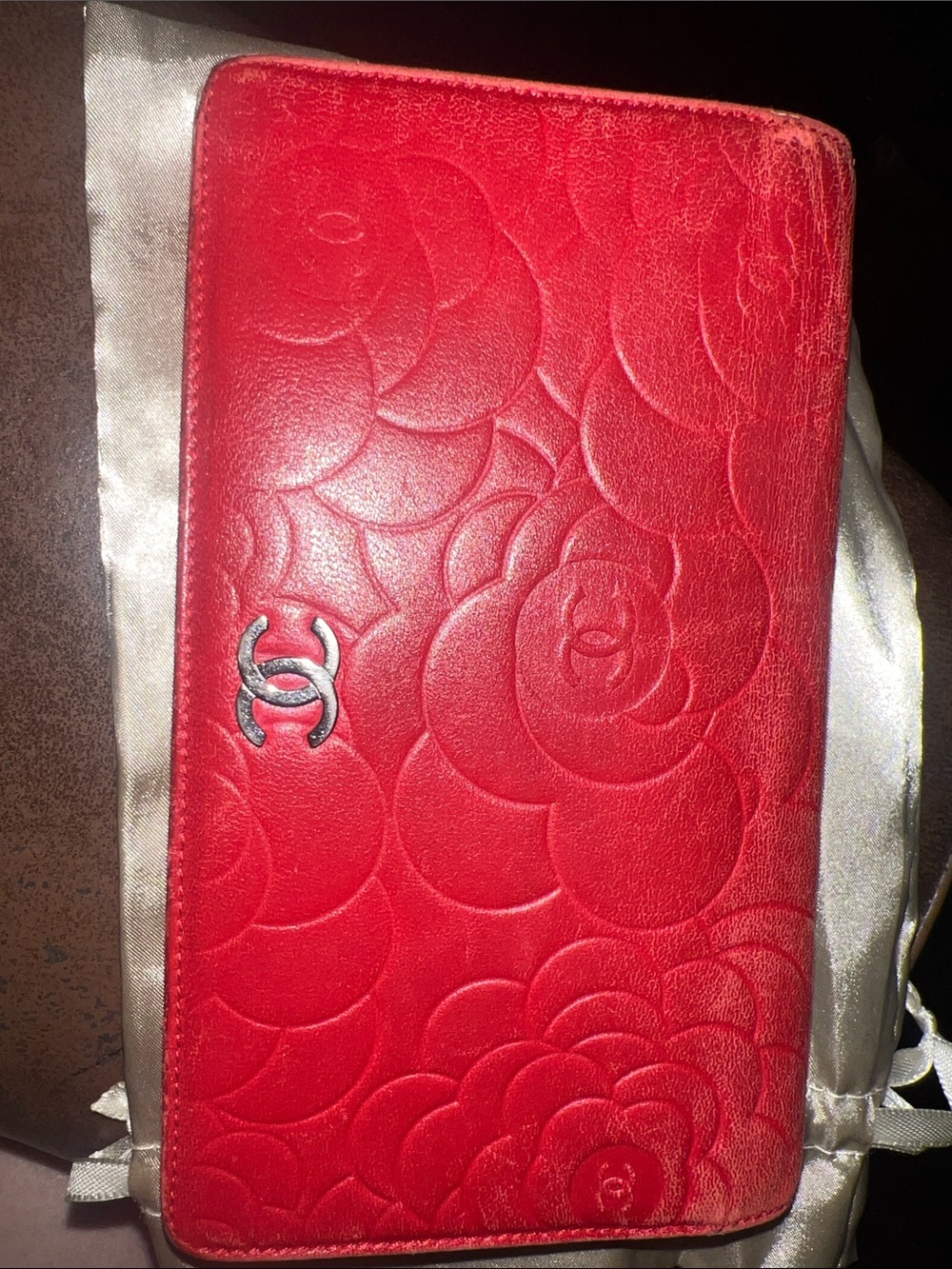 CHANEL Red Quilted Camellia Leather Wallet